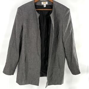 Talbots Tweed Blazer 14 14P P14 Black White Open Front Jacket Academia Capsule